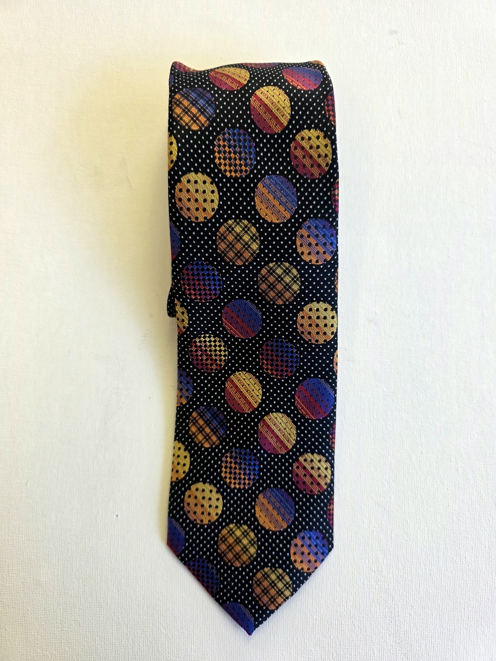 Stacy Adams Men's Woven Silk Tie Black Multicolor Polka Dot One Size Pop Art